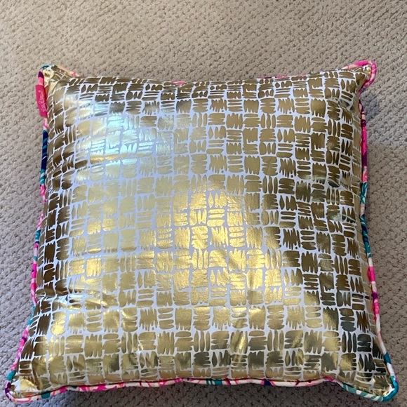 Lilly Pulitzer 18" x 18" Throw Pillow- Via Flora Print Front, Gold On Back - Picture 4 of 8